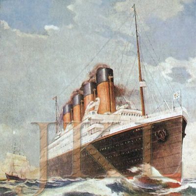 Before the Great War started, White Star's publicity department began to advertise the new liner. This illustration shows the liner as she would have appeared, had she ever been completed for peacetime service. (J. Kent Layton Collection)
